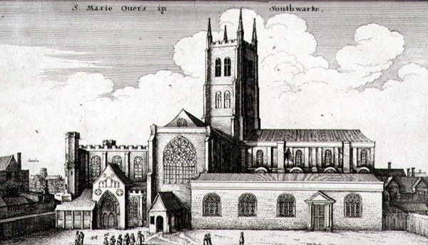 Katedrální kostel svatého Spasitele a Panny Marie Overie, Southwark od Wenceslaus Hollar