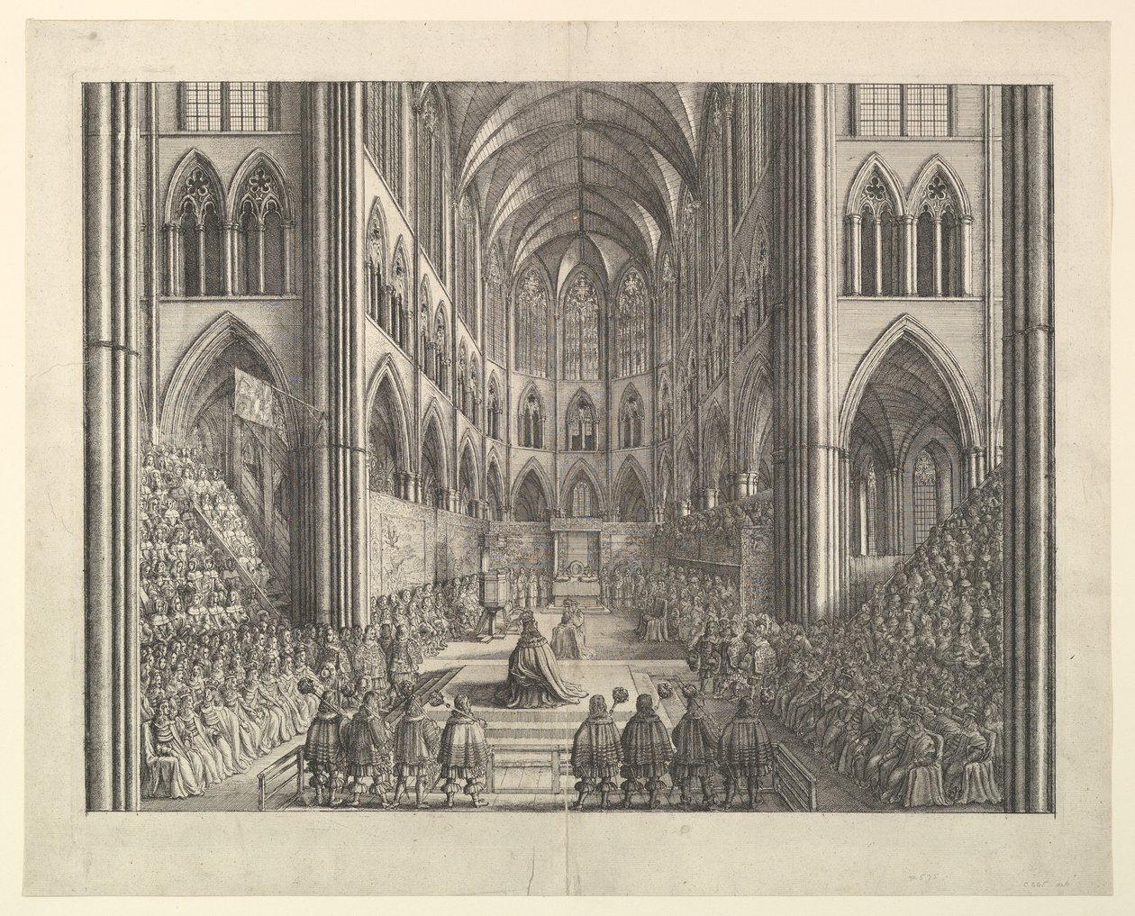 Korunovace krále Karla II. ve Westminsterském opatství, 23. dubna 1661 (z knihy "The Entertainment of...Charles II" Johna Ogilbyho, Londýn, 1662) od Wenceslaus Hollar