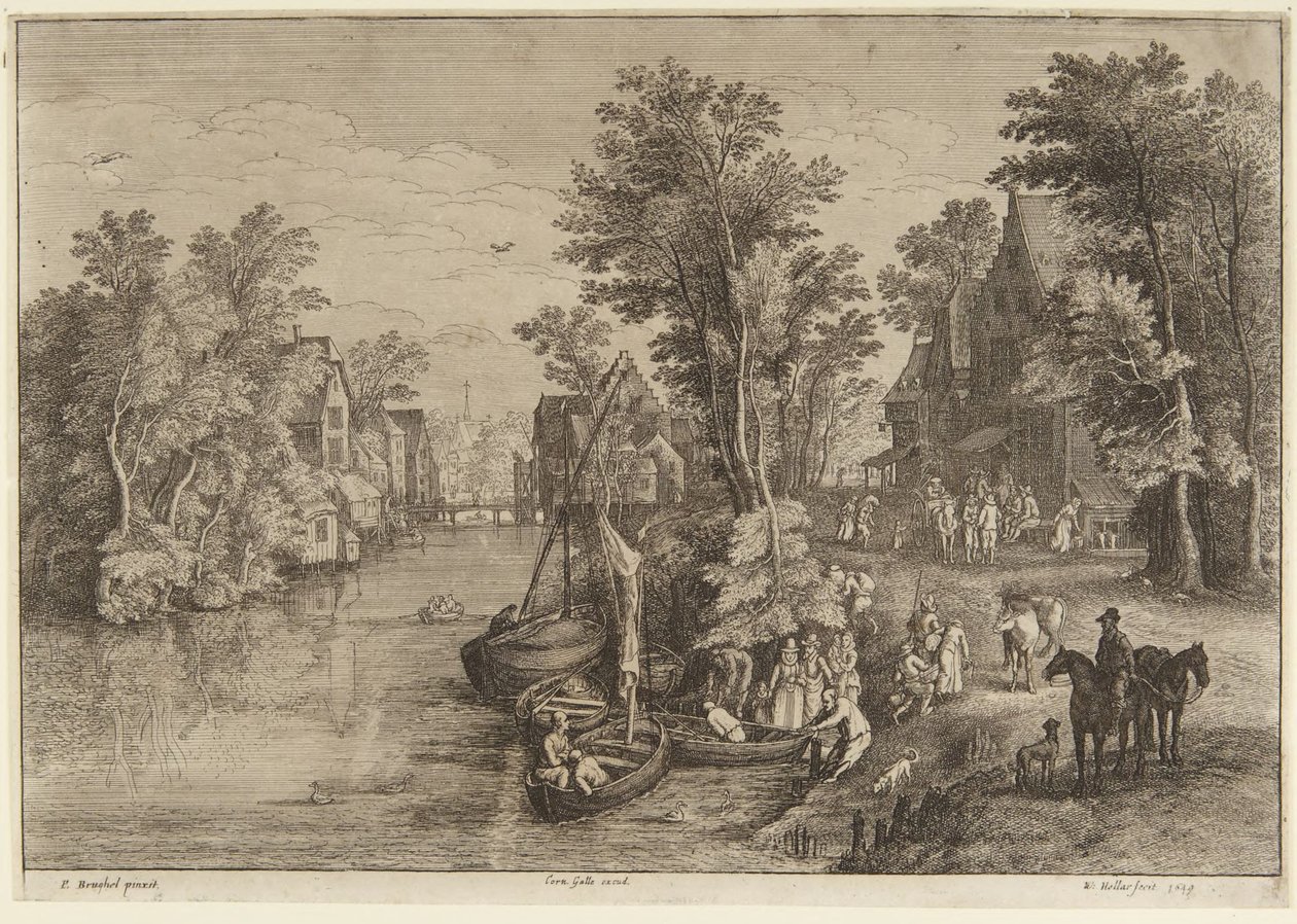Přívoz ve vesnici od Wenceslaus Hollar
