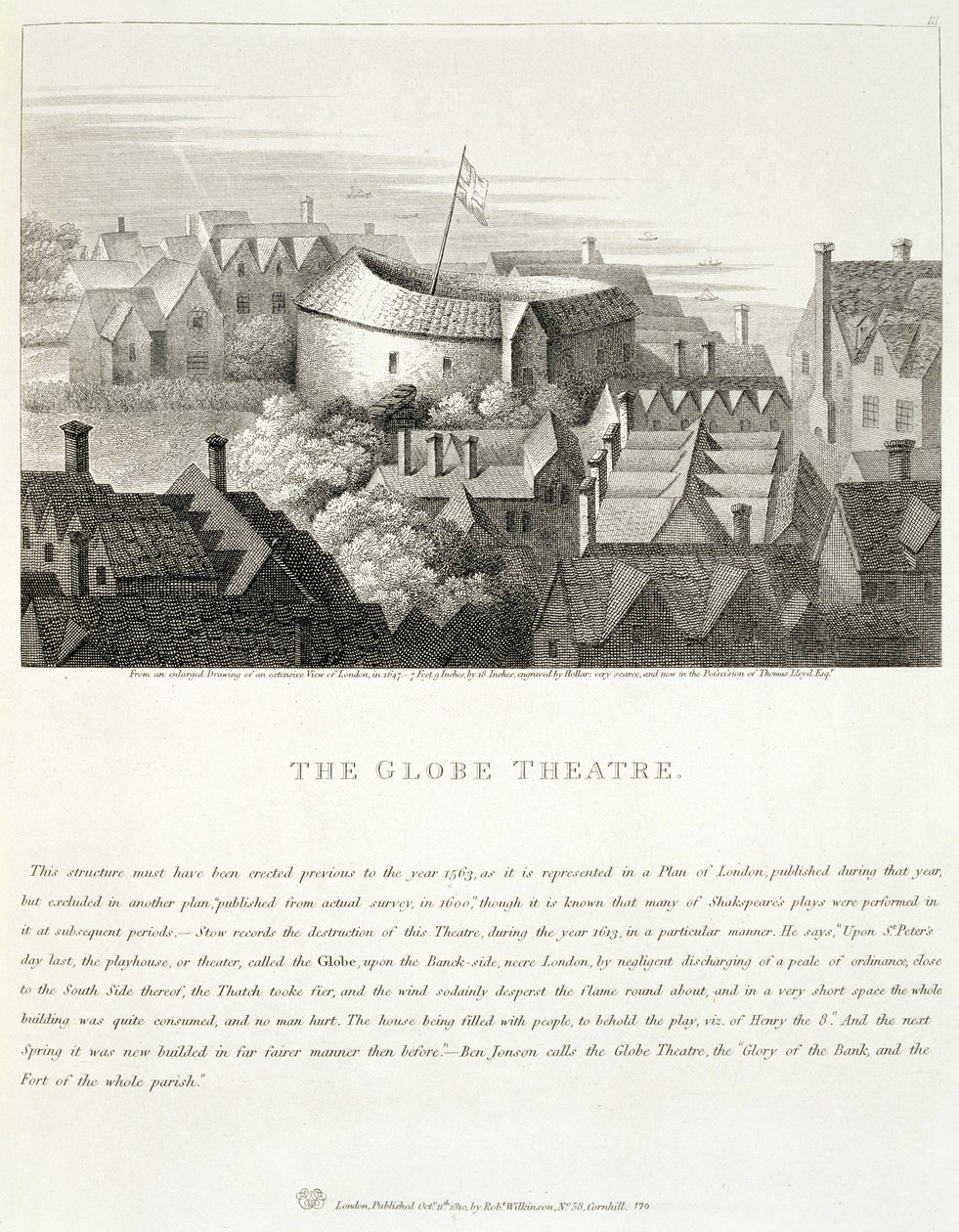 The Globe Theatre, c.1647, publikoval Robert Wilkinson, Londýn, 1810 od Wenceslaus Hollar
