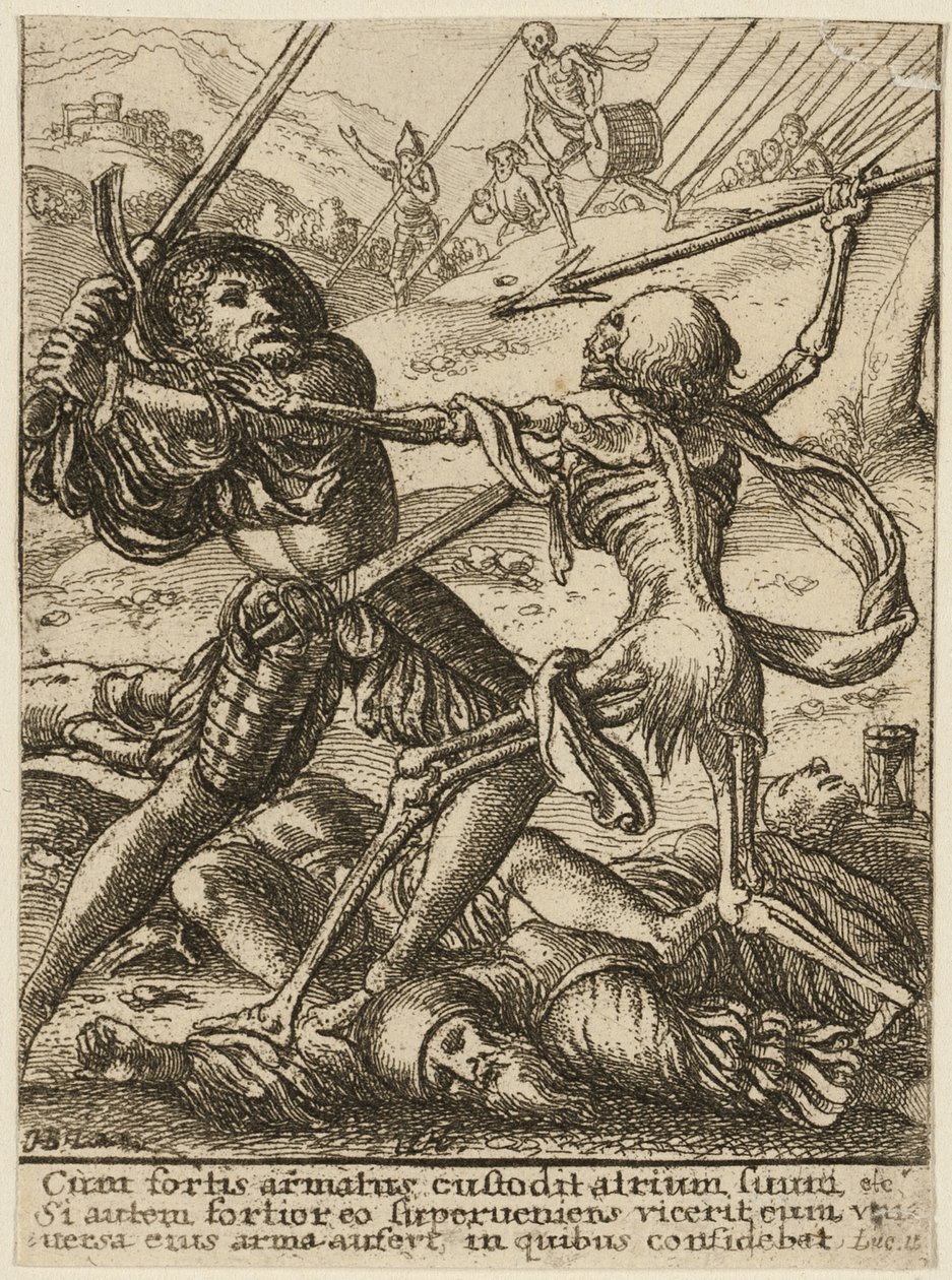 Rytíř a smrt, z Tanec smrti od Wenceslaus Hollar