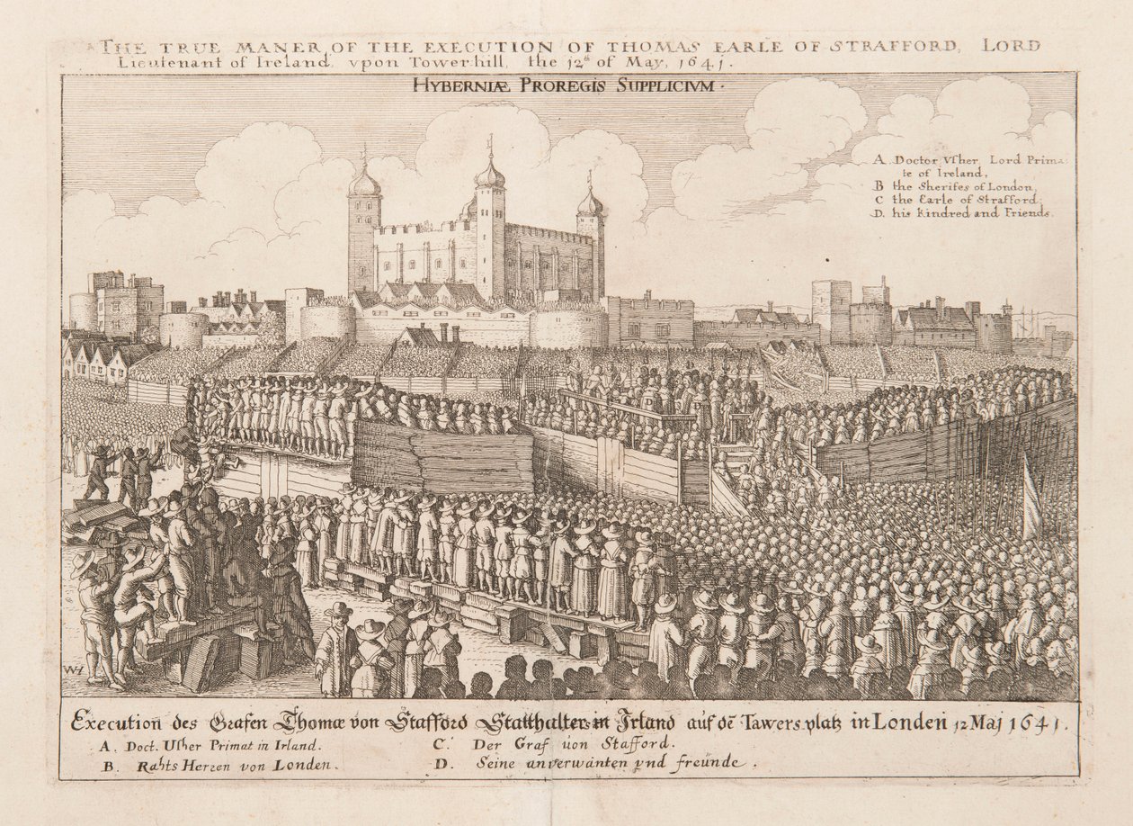 Skutečný způsob popravy Thomase Earla ze Straffordu, lorda poručíka Irska..., asi 1642 od Wenceslaus Hollar
