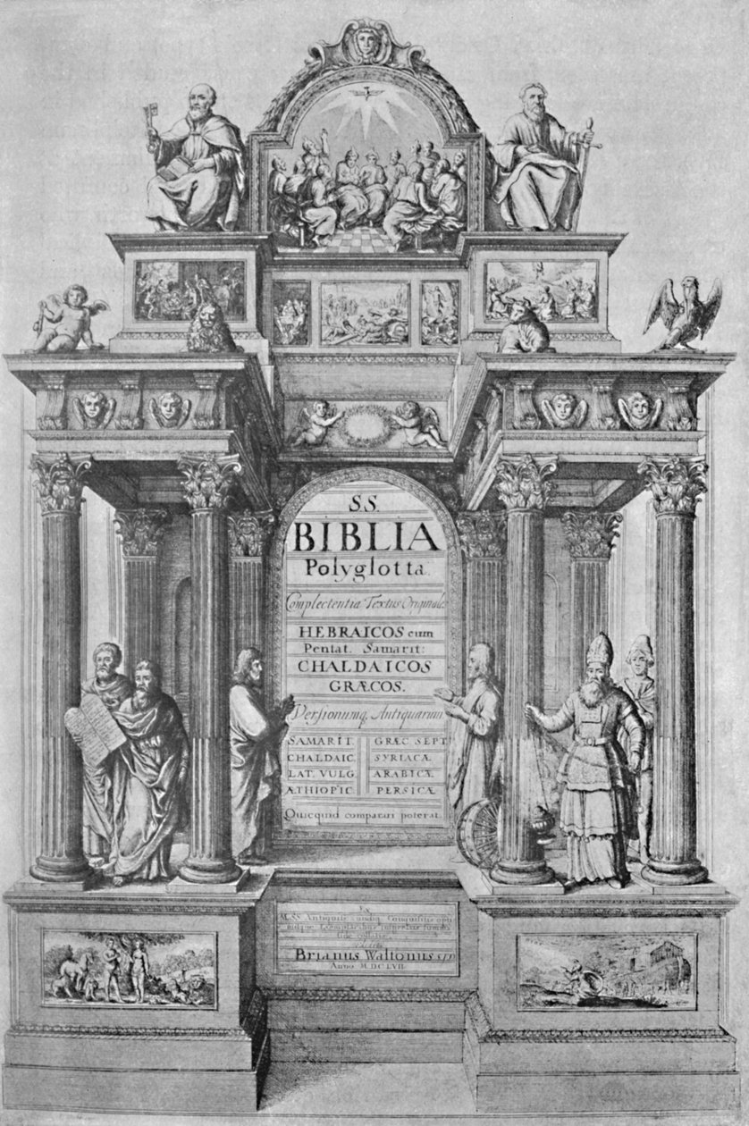 Titulní strana Waltonovy polyglotní bible, 1657, 1904 od Wenceslaus Hollar