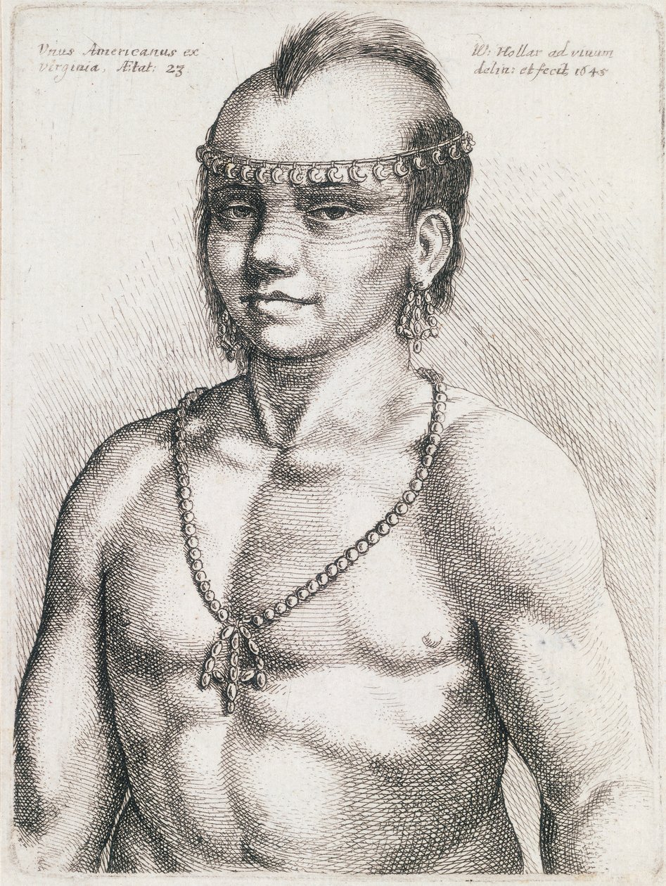 Třiadvacetiletý indián z Virginie, rytina Václava Hollara (1607-1677) od Wenceslaus Hollar