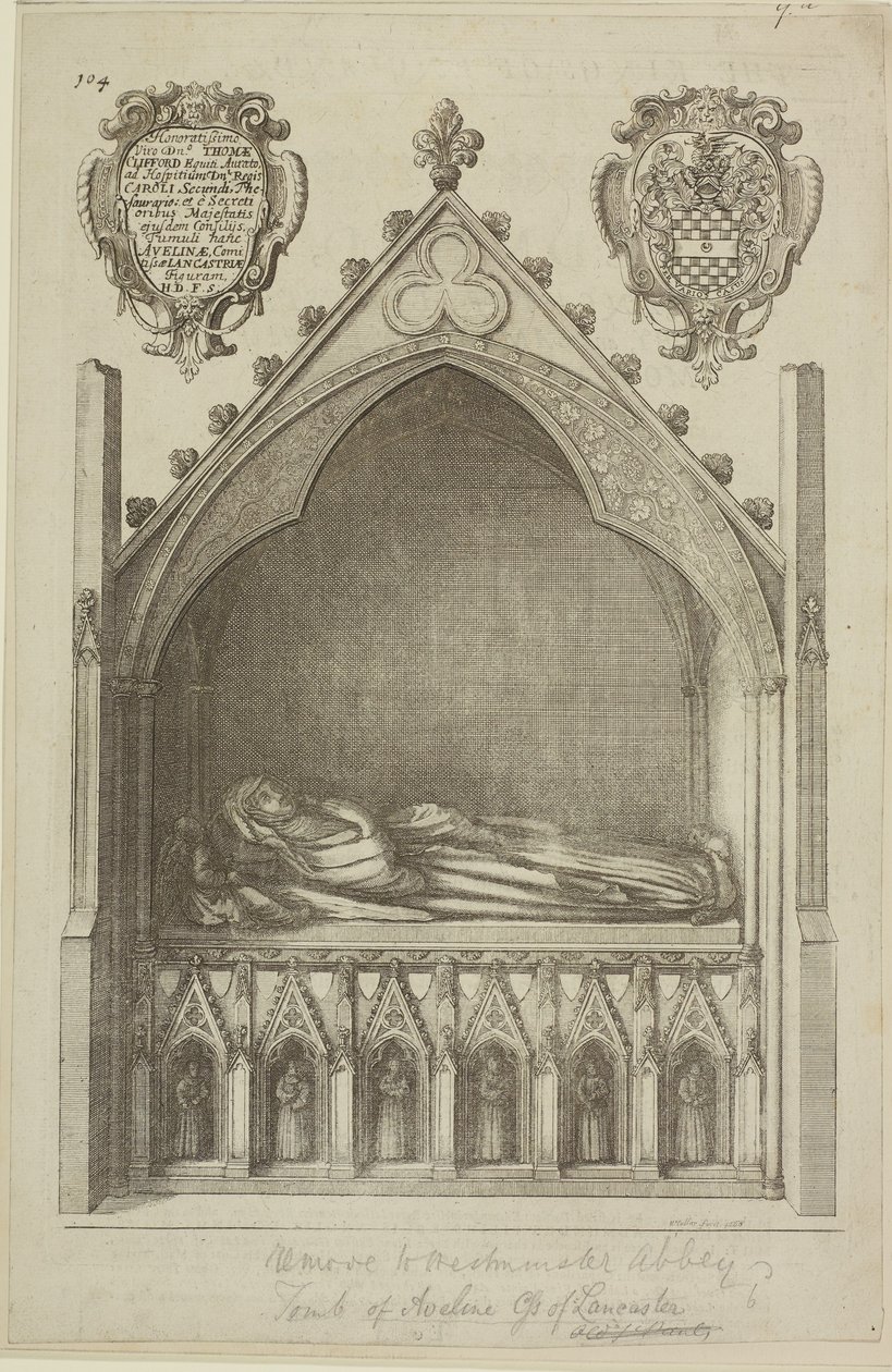 Pohled na hrobku Avaline, hraběnky z Lancasteru (manželka Edmunda, hraběte z Lancasteru) ve Westminsterském opatství, 1666 od Wenceslaus Hollar