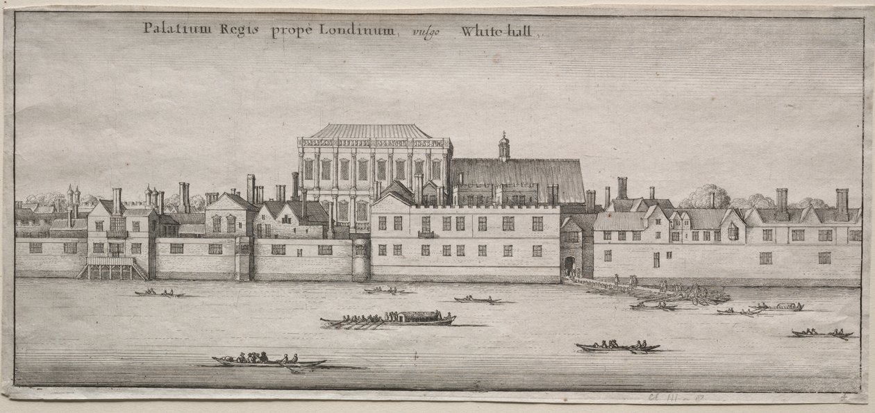 Pohledy na Londýn: Whitehall z řeky od Wenceslaus Hollar