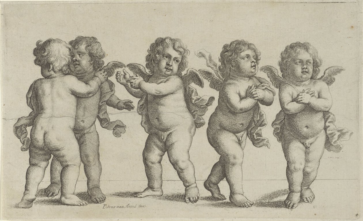 Pět cherubínů Paedopaegnion (název série) od Wenceslaus Hollar