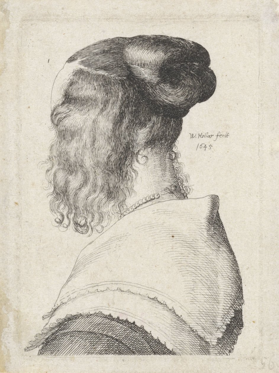 Žena s vlasy nahoru, při pohledu šikmo zezadu od Wenceslaus Hollar