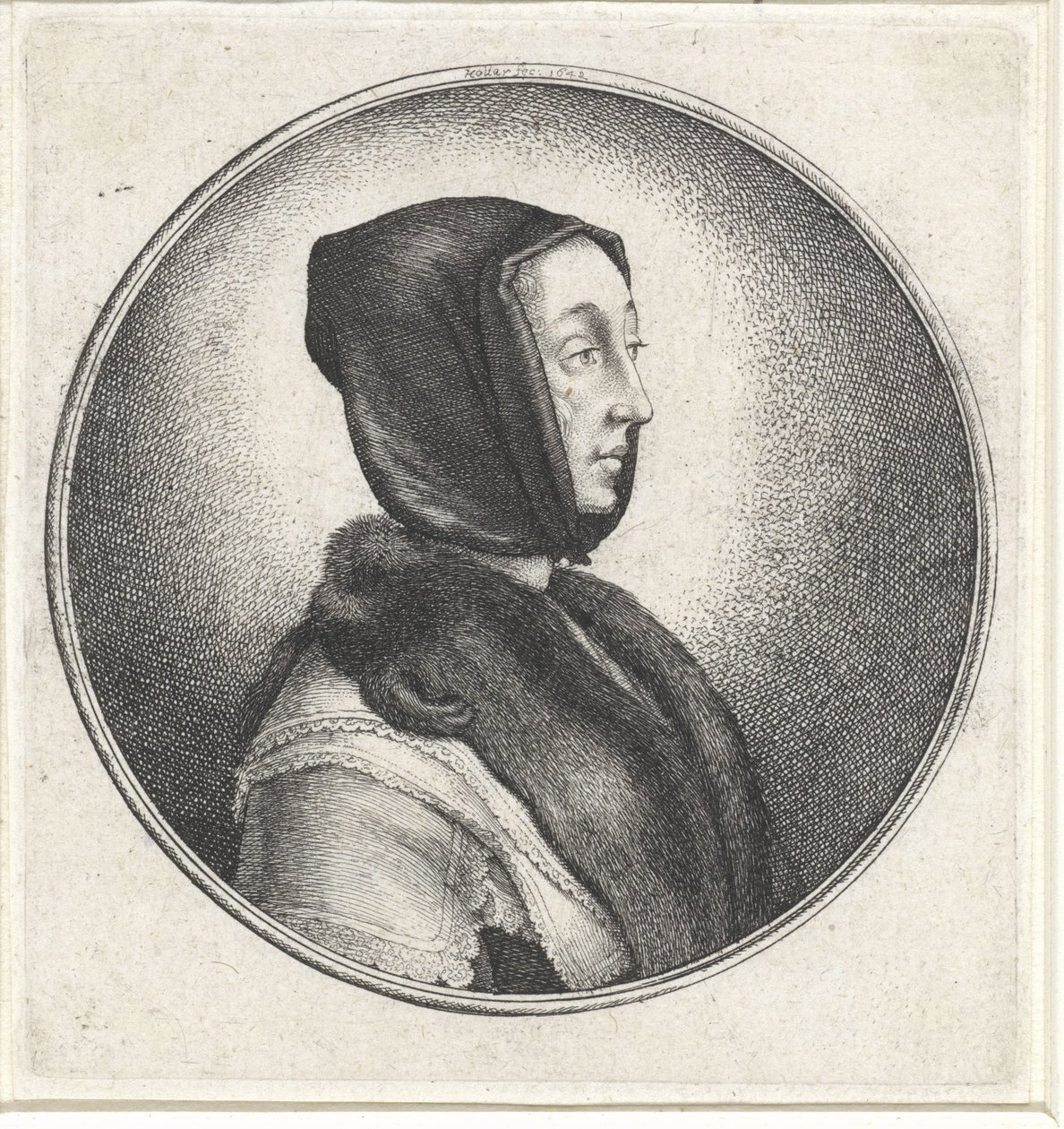 Žena s černým šátkem a kožešinou ukradla Medailony s ženskými bustami (název série) od Wenceslaus Hollar