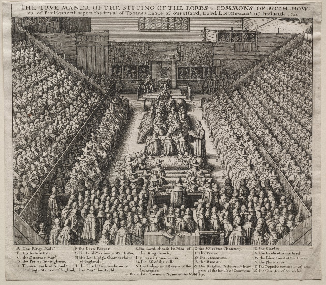 Westminster Hall, interiér, s Proces s hrabětem ze Straffordu od Wenceslaus Hollar
