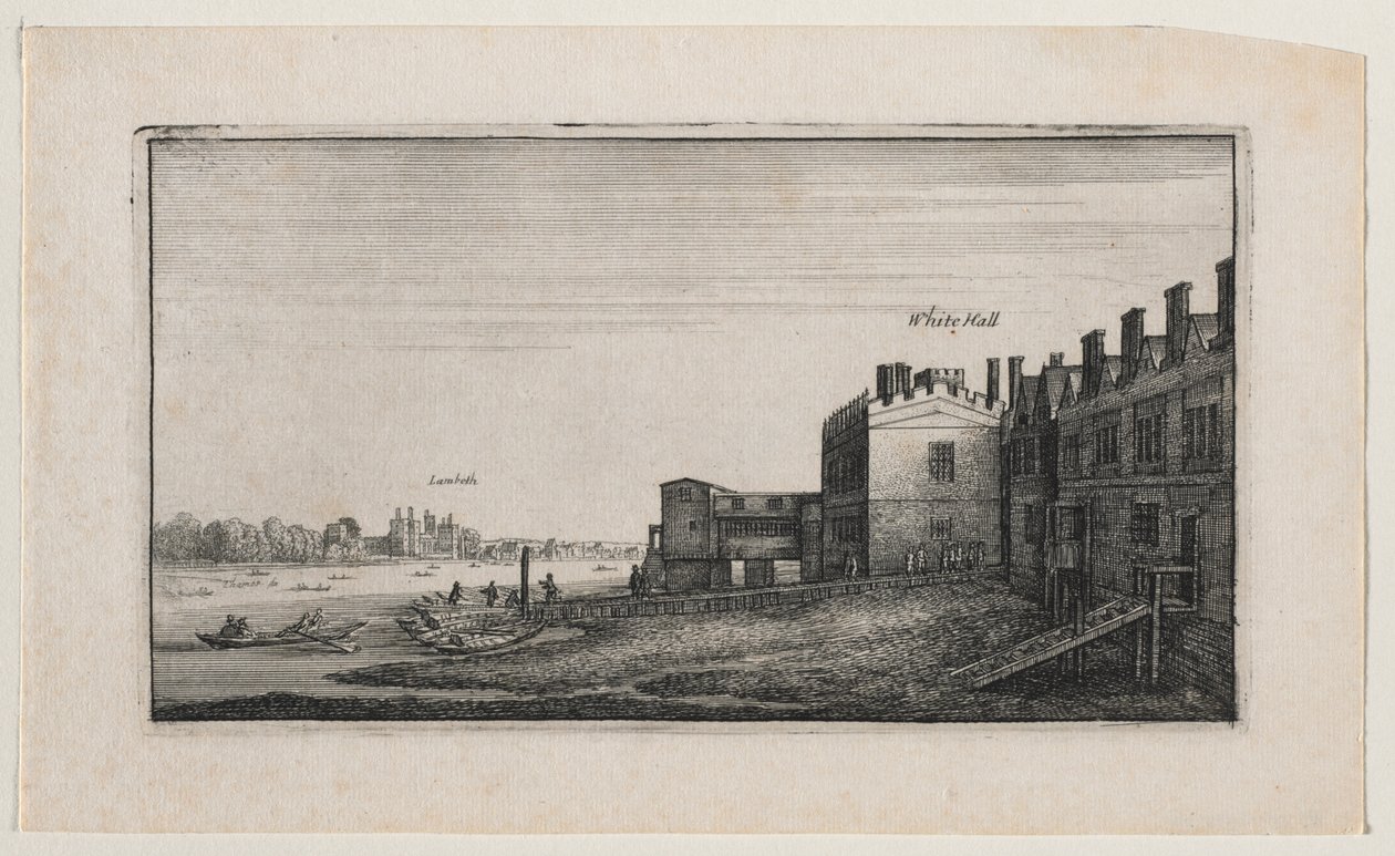 Whitehall od řeky, s Lambeth v dálce od Wenceslaus Hollar