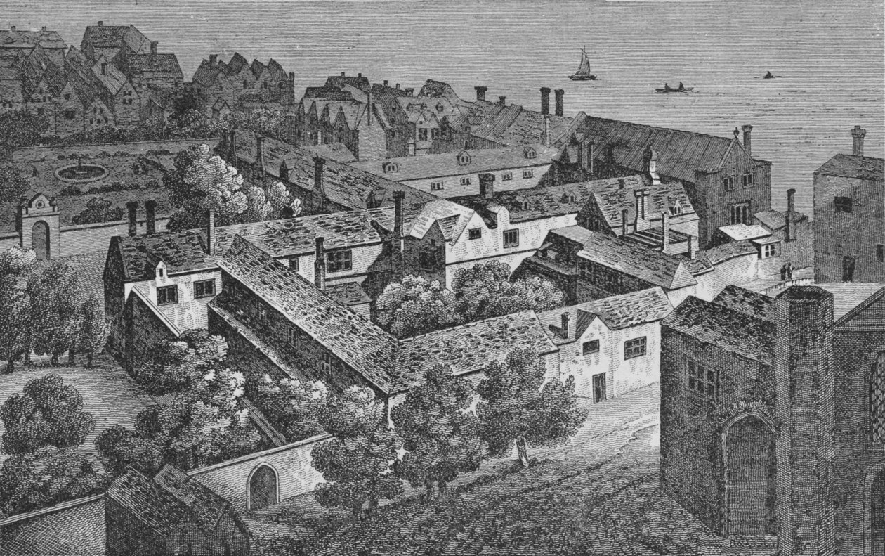 Winchester House, Southwark, asi 1649, z věže St. Saviours, c1812, 1912 od Wenceslaus Hollar