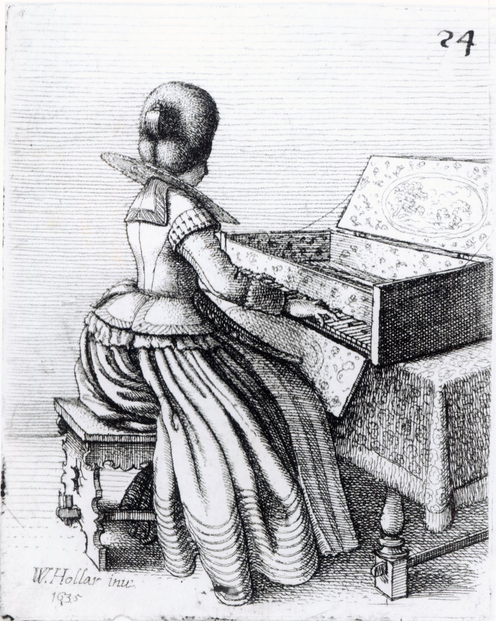 Žena hrající na klávesnici, 1635 od Wenceslaus Hollar