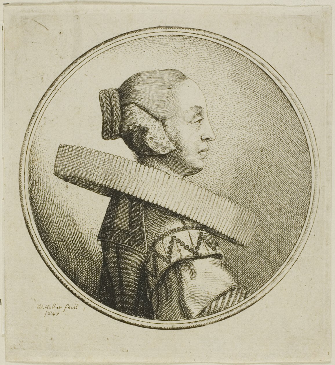 Žena s kruhovou krajkou Ruff v profilu vpravo od Wenceslaus Hollar