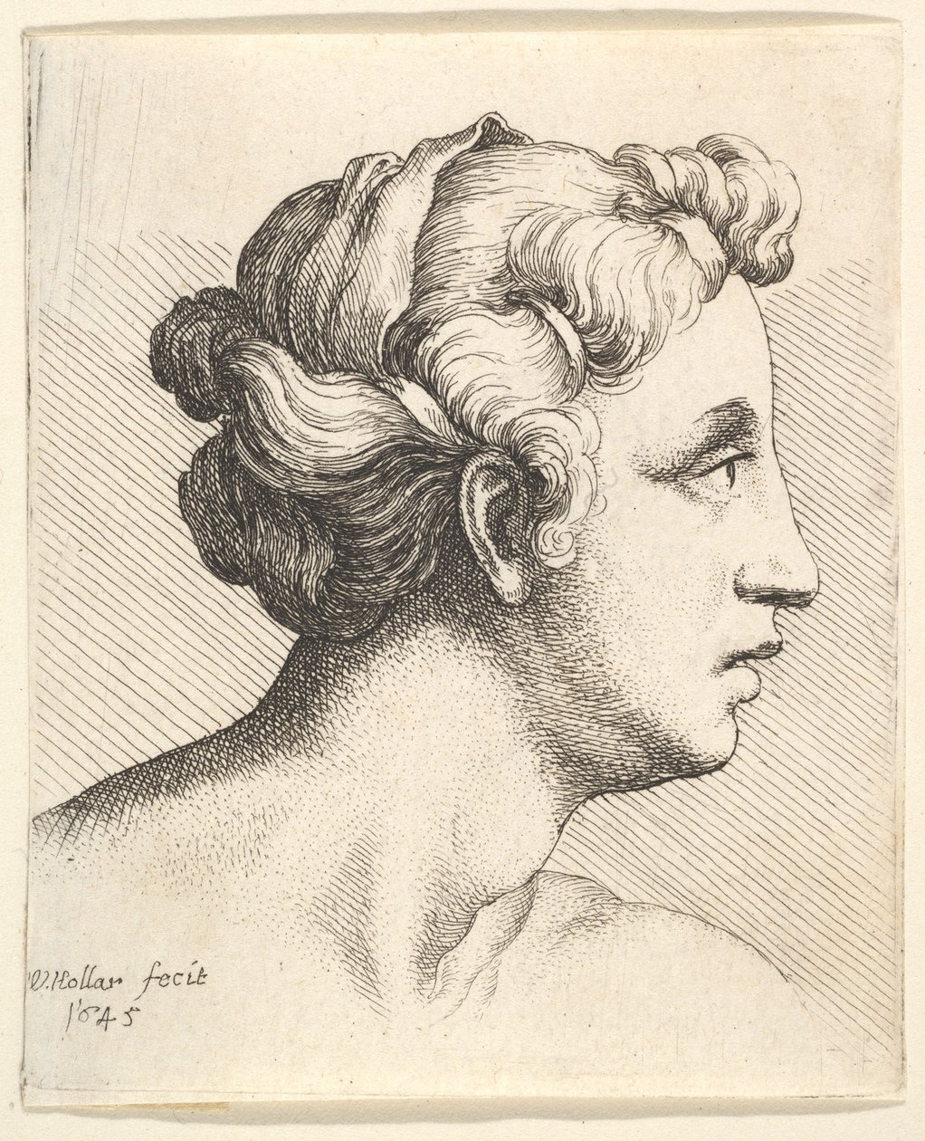 Žena se svázanými kadeřemi vlasů z profilu vpravo, 1645. od Wenceslaus Hollar