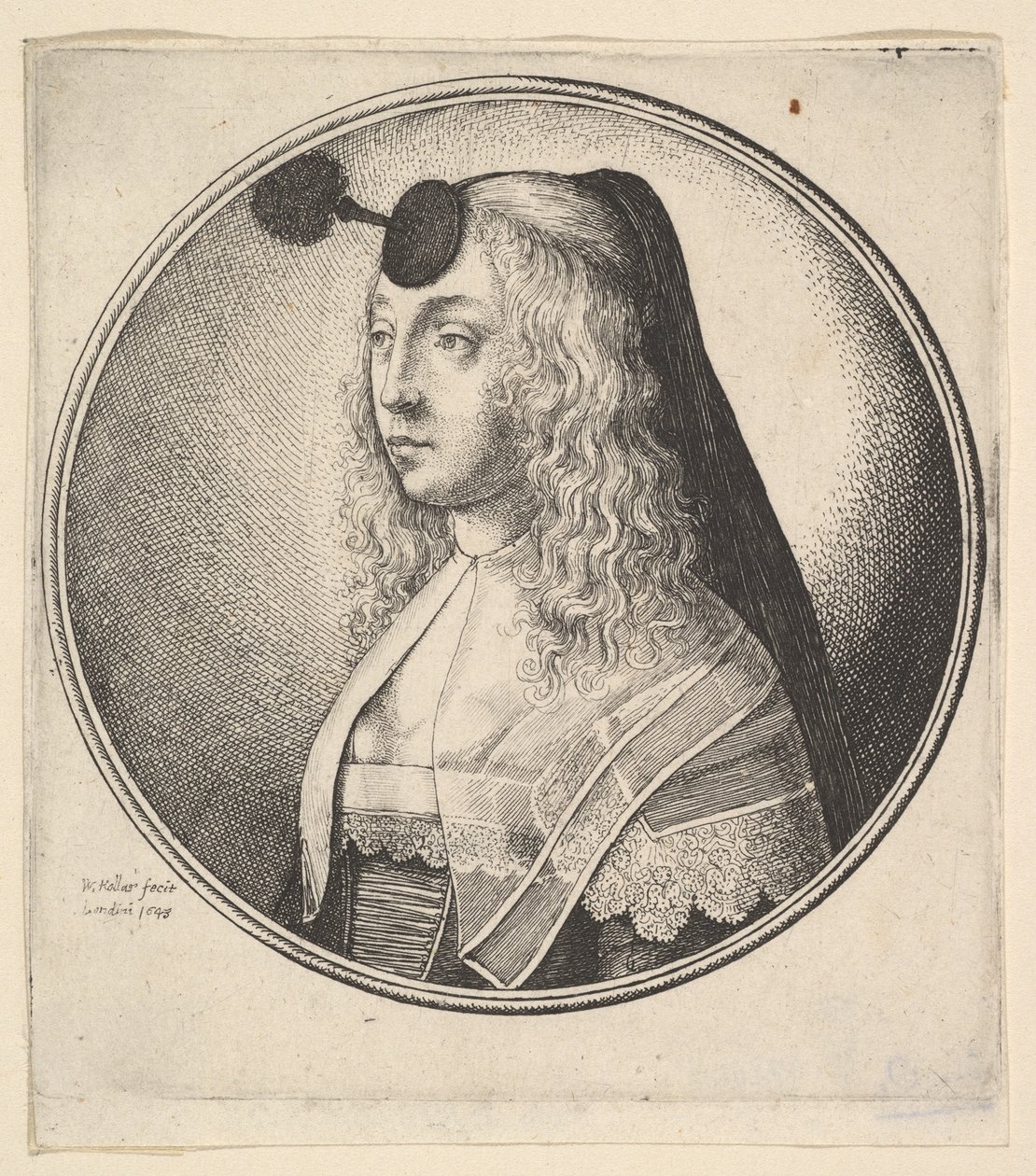 Žena s houpetou na čele otočená doleva, 1643. od Wenceslaus Hollar