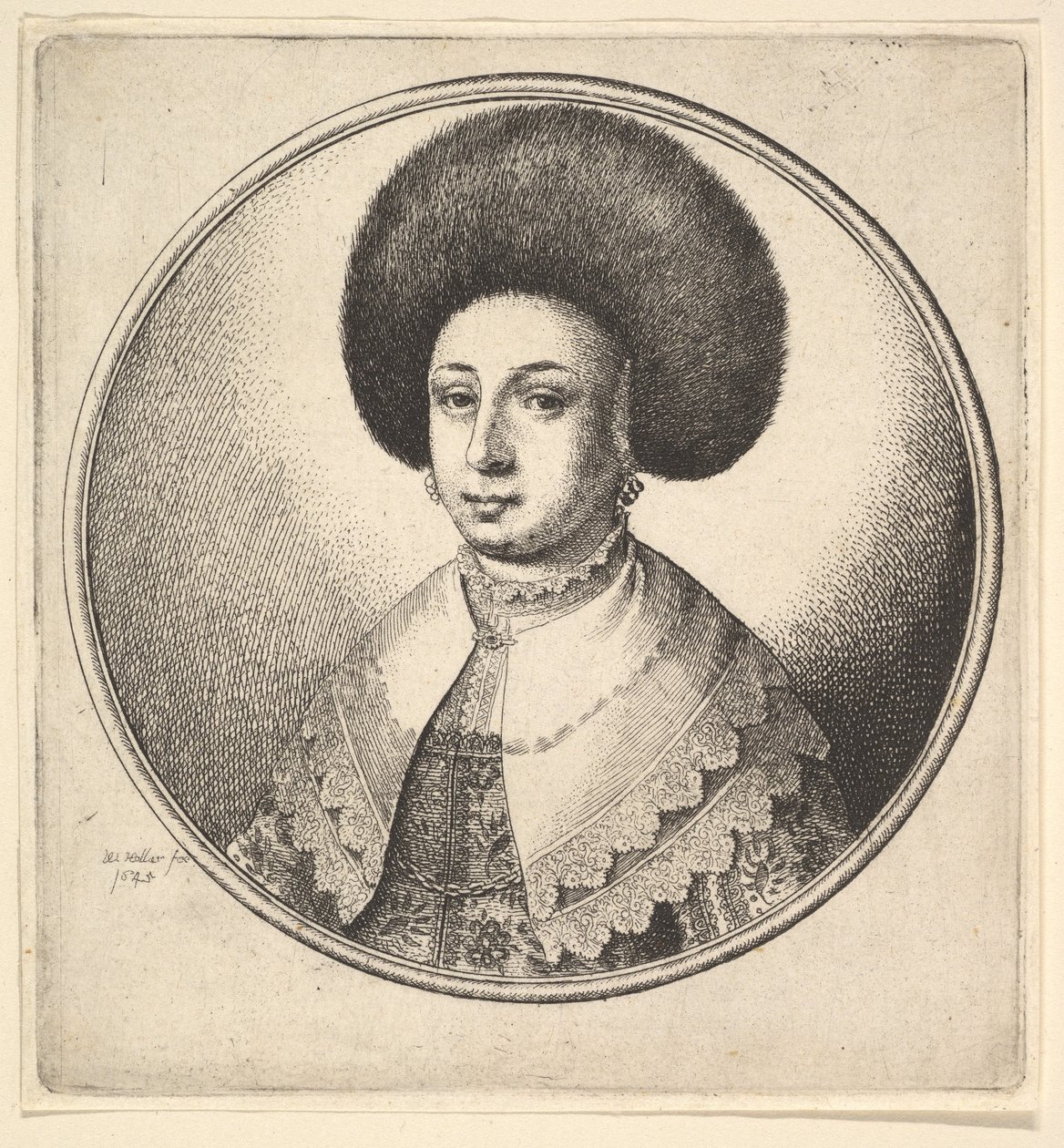 Žena s velkým kruhovým kožešinovým kloboukem a náušnicemi, 1645. od Wenceslaus Hollar
