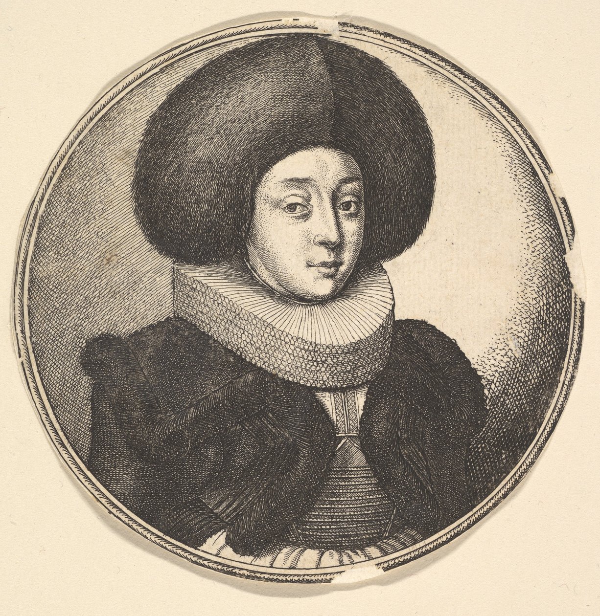 Žena s velkým kruhovým kožešinovým kloboukem a krajkovým límcem, 1645. od Wenceslaus Hollar