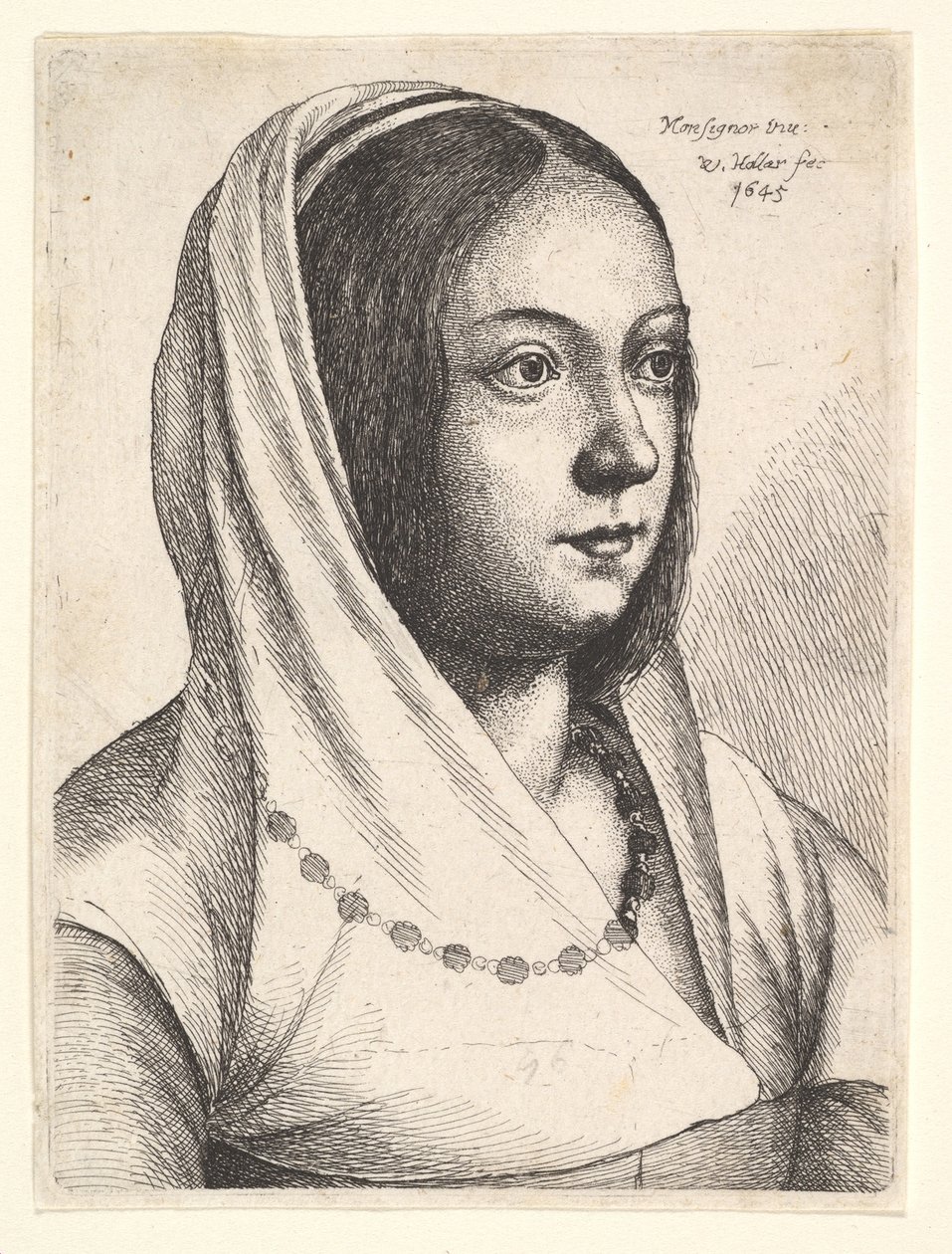 Mladá žena s šátkem na hlavě, po Bonsignori, 1645. od Wenceslaus Hollar