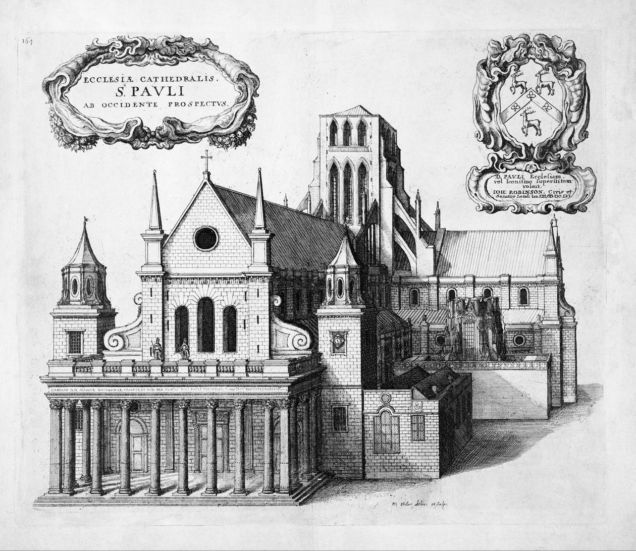 Tisk; lept - Katedrála svatého Pavla od západu od Wenceslaus Hollar