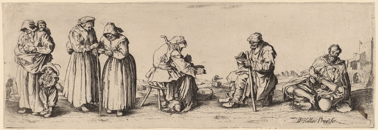 Šest mužů a žen žebráků od Wenceslaus Hollar after Jacques Callot