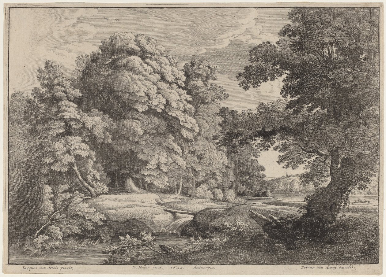 Most přes vodopád od Wenceslaus Hollar after Jacques d