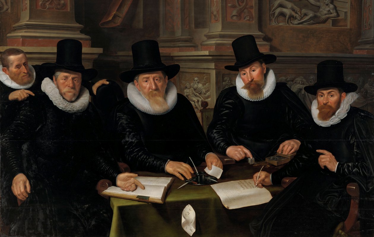 Čtyři vladaři a „domový otec“ amsterdamského azylu malomocných, 1624 od Werner Jacobsz van den Valckert