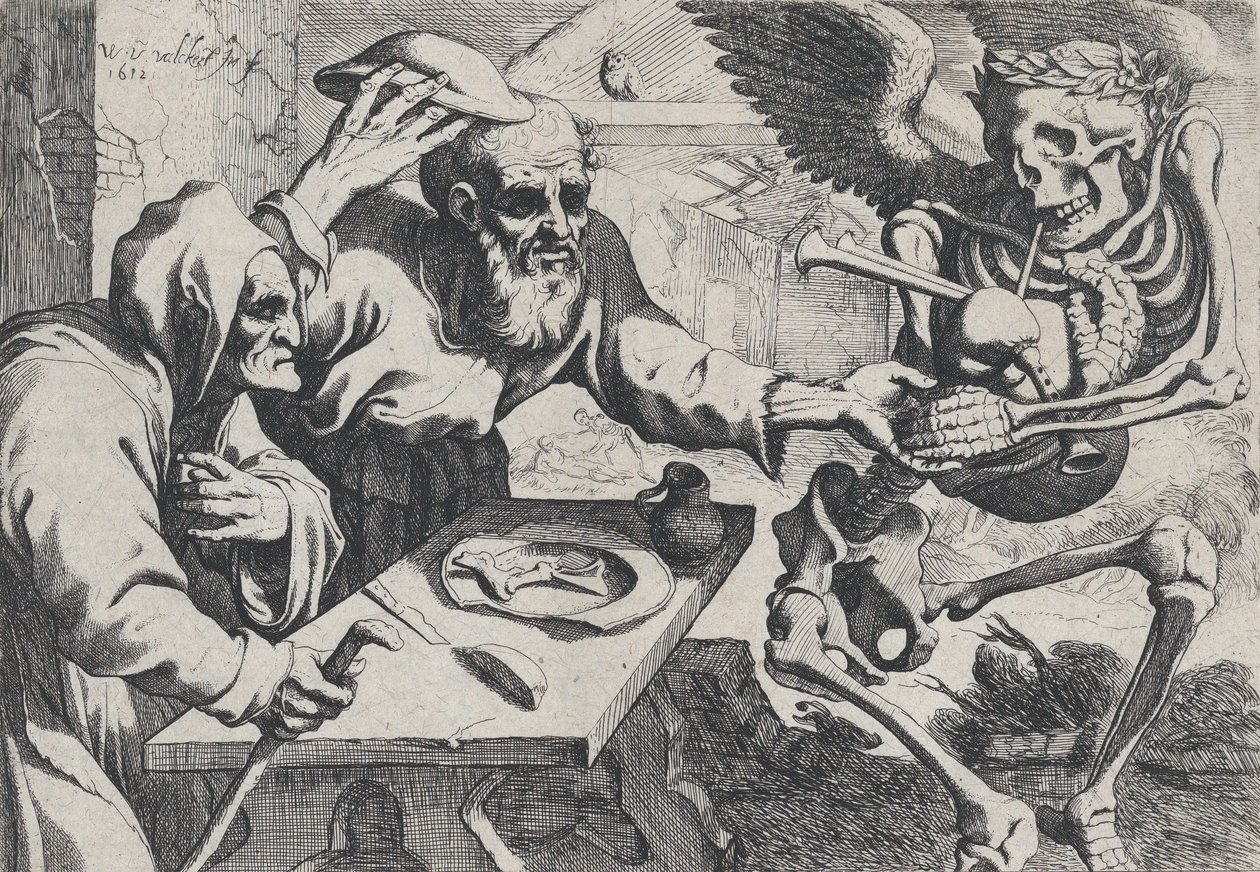 Starý pár a smrt s dudami, 1612. od Werner Jacobsz. van den Valckert