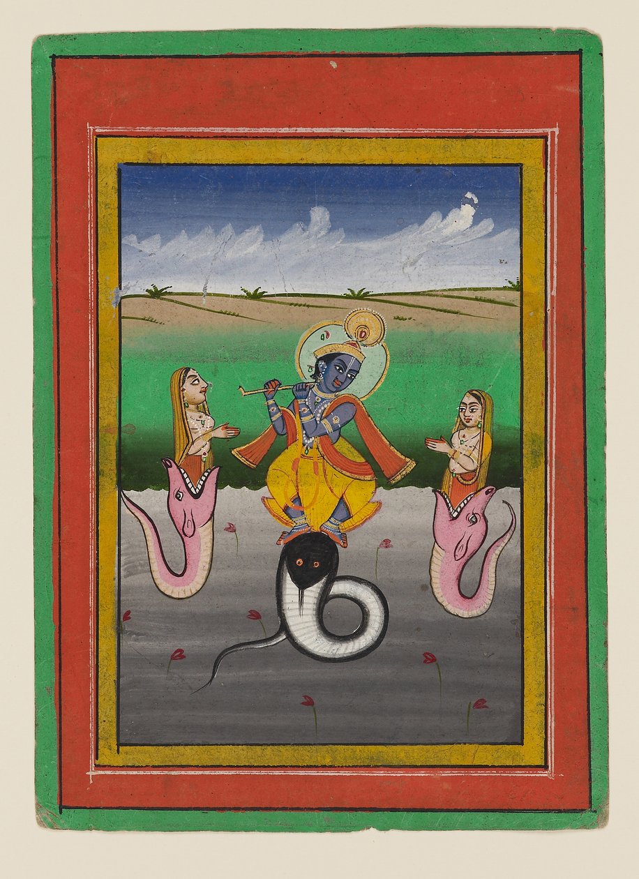 Krishna Kaliyamardaka, konec 19.-začátek 20. století (kvaš na papíře) od West Indian School