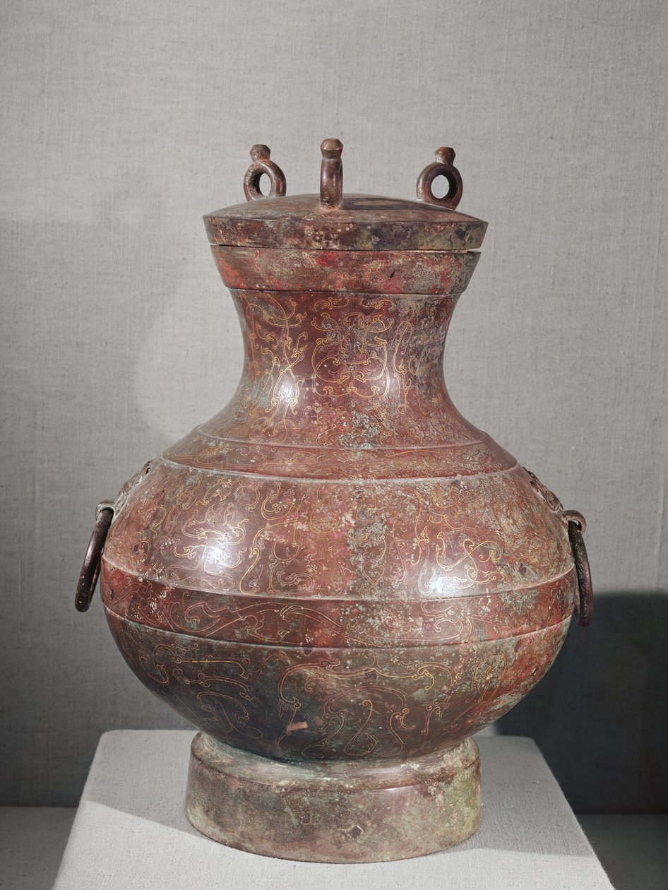 Nádoba z hrobky prince Liu Shang (bronz vykládaný zlatem a stříbrem) od Western Han Dynasty Chinese School