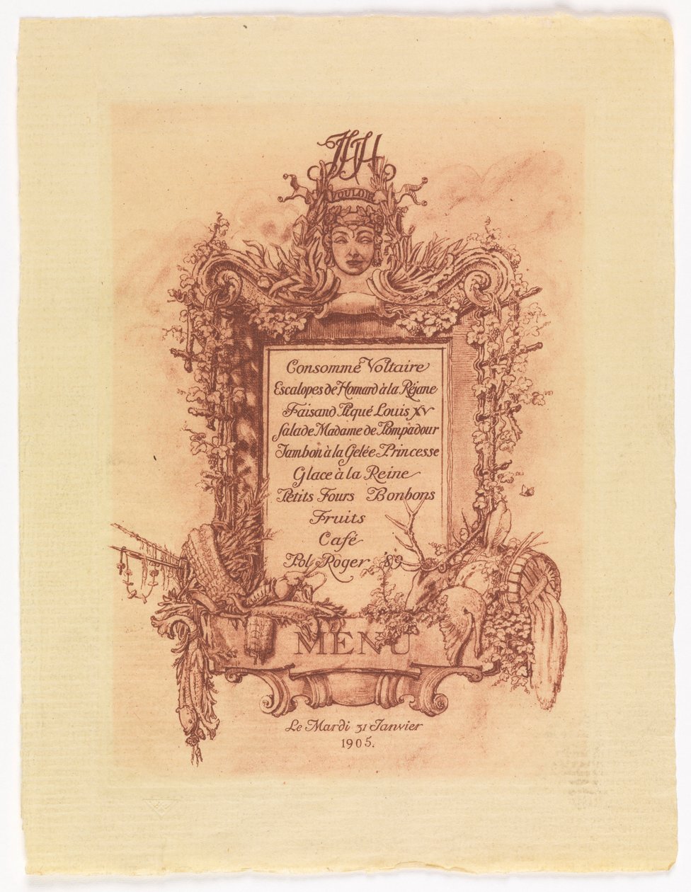 Menu na ples, které dal James Hazen Hyde, 31. ledna 1905 od Whitney Warren Jr.