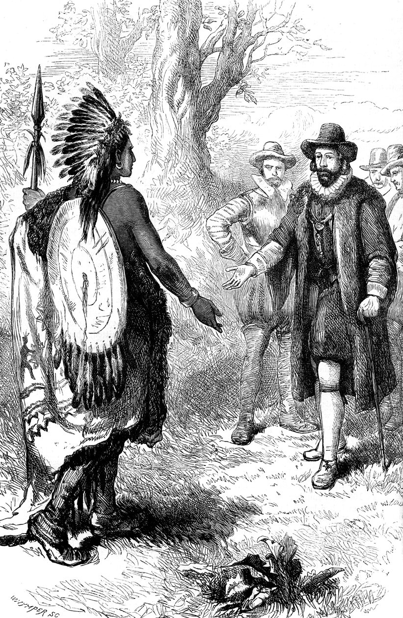Přijetí válečníka z Narragansett od Johna Winthropa, Massachusetts, c1630 c1880 od Whymper