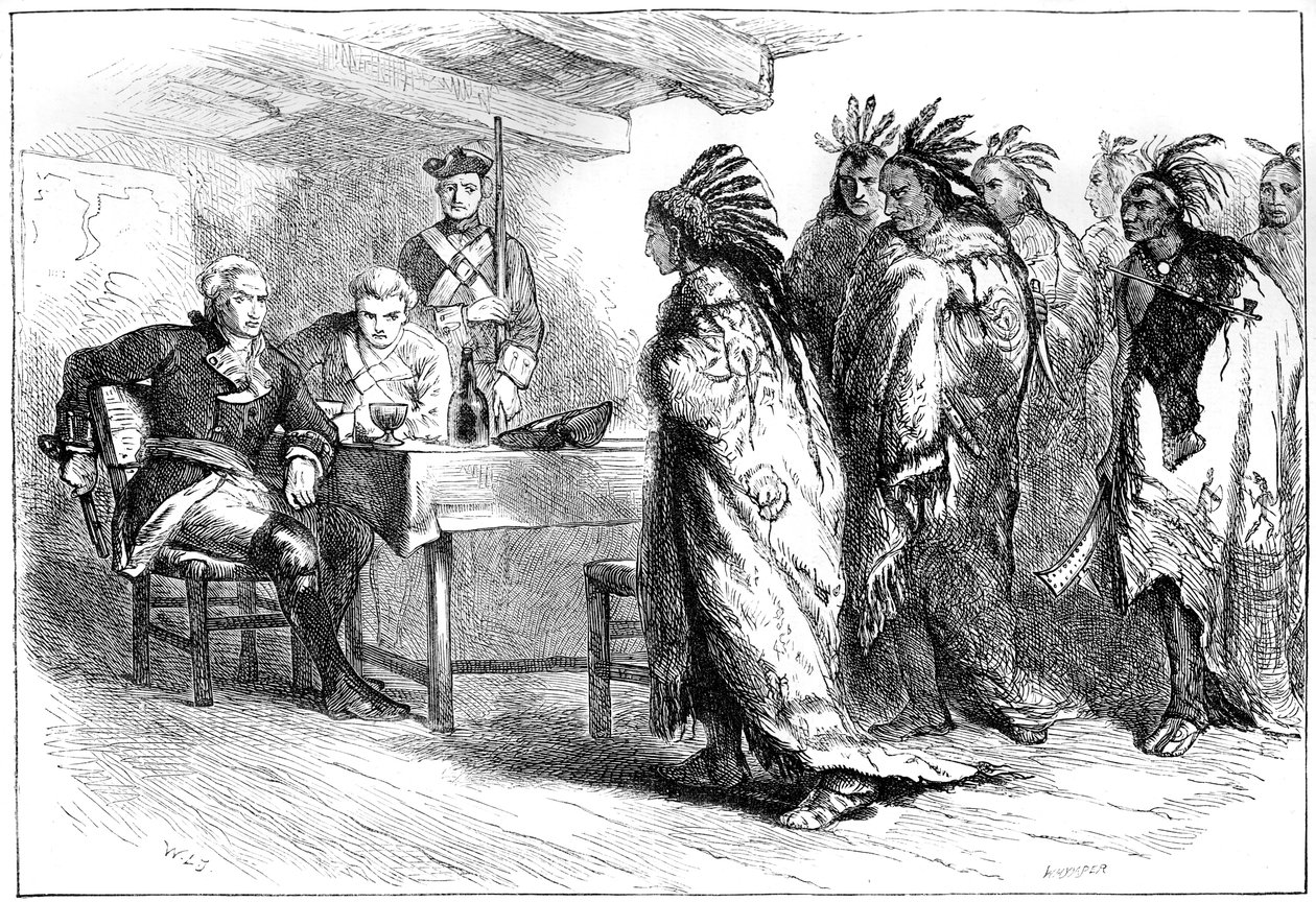 Návštěva Pontiaca a Indiánů u majora Gladwina, 1763 c1880. od Whymper