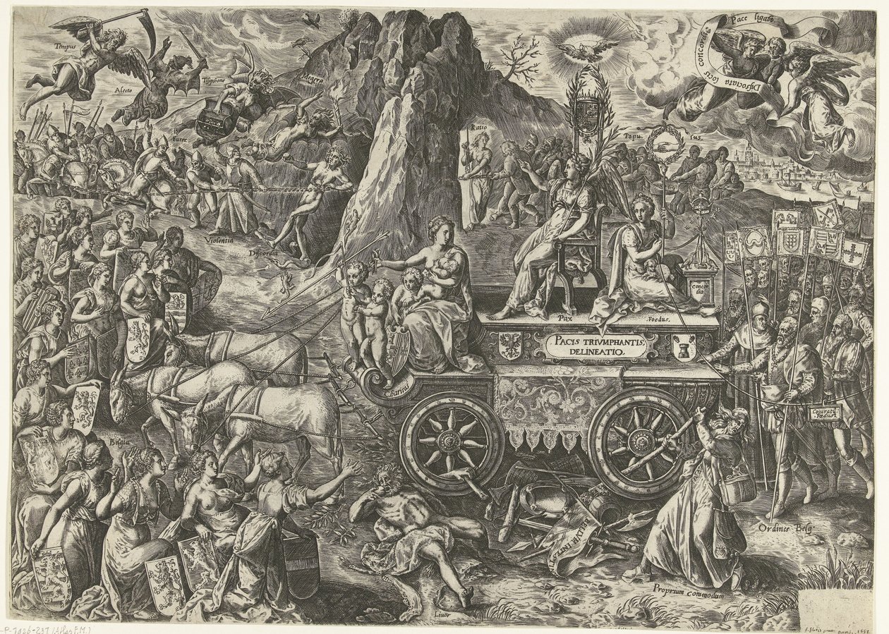 Triumphwagen van de vrede, 1577 Kresba vítězného míru (název na objektu) od Wierix