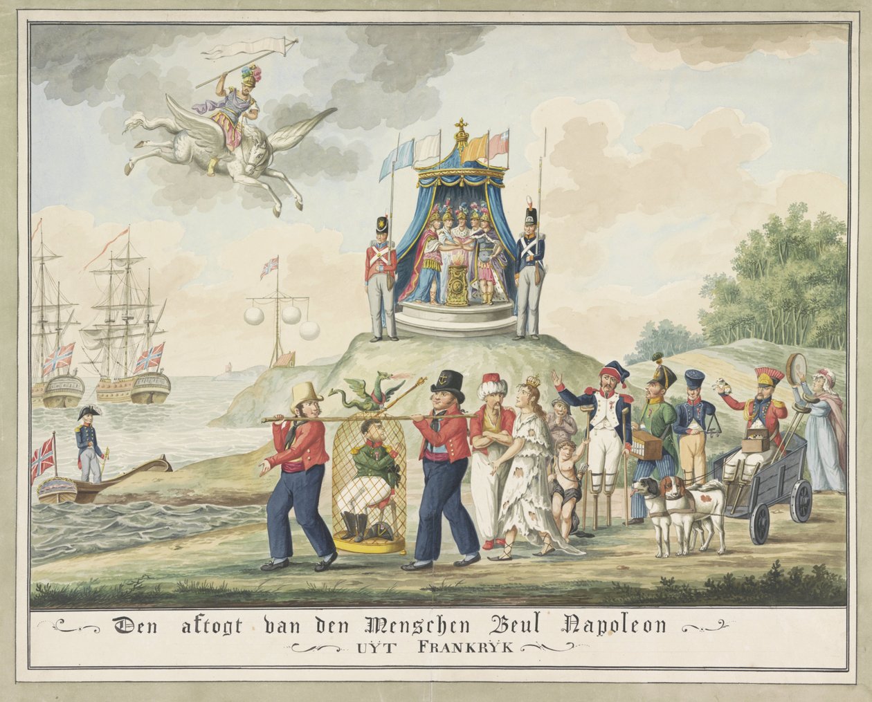 Napoleonovo vyhnanství na Elbě, 1814 Den aftogt van den Menschen Kat Napoleon z Francie (titul na předmětu) od Wijnand Esser (attributed to)
