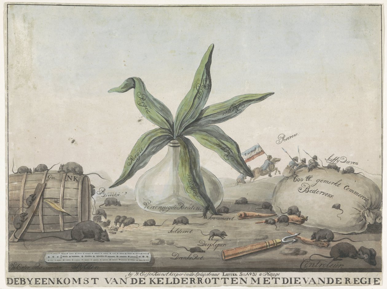 Karikatura o francouzských zvycích, 1813-1814 Shromáždění sklepa prohnilého s ředitelem (název na objektu) od Wijnand Esser