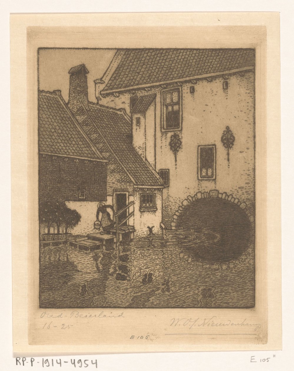 Zadní průčelí radnice v Oud-Beijerland Kanál ve Starém Bavorsku (původní název) od Wijnand Otto Jan Nieuwenkamp (signed by artist)
