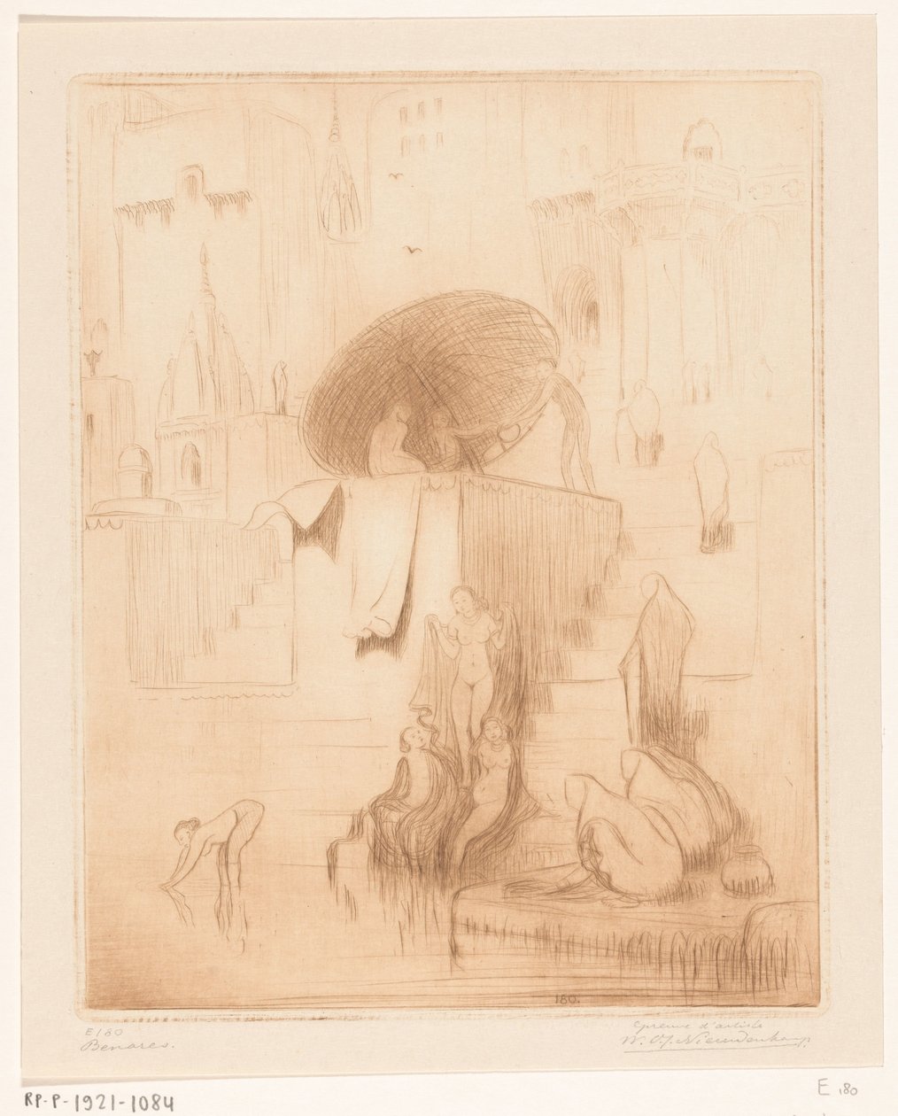 Koupání a mytí žen na březích Gangy v Benares Benares (původní název) od Wijnand Otto Jan Nieuwenkamp (signed by artist)