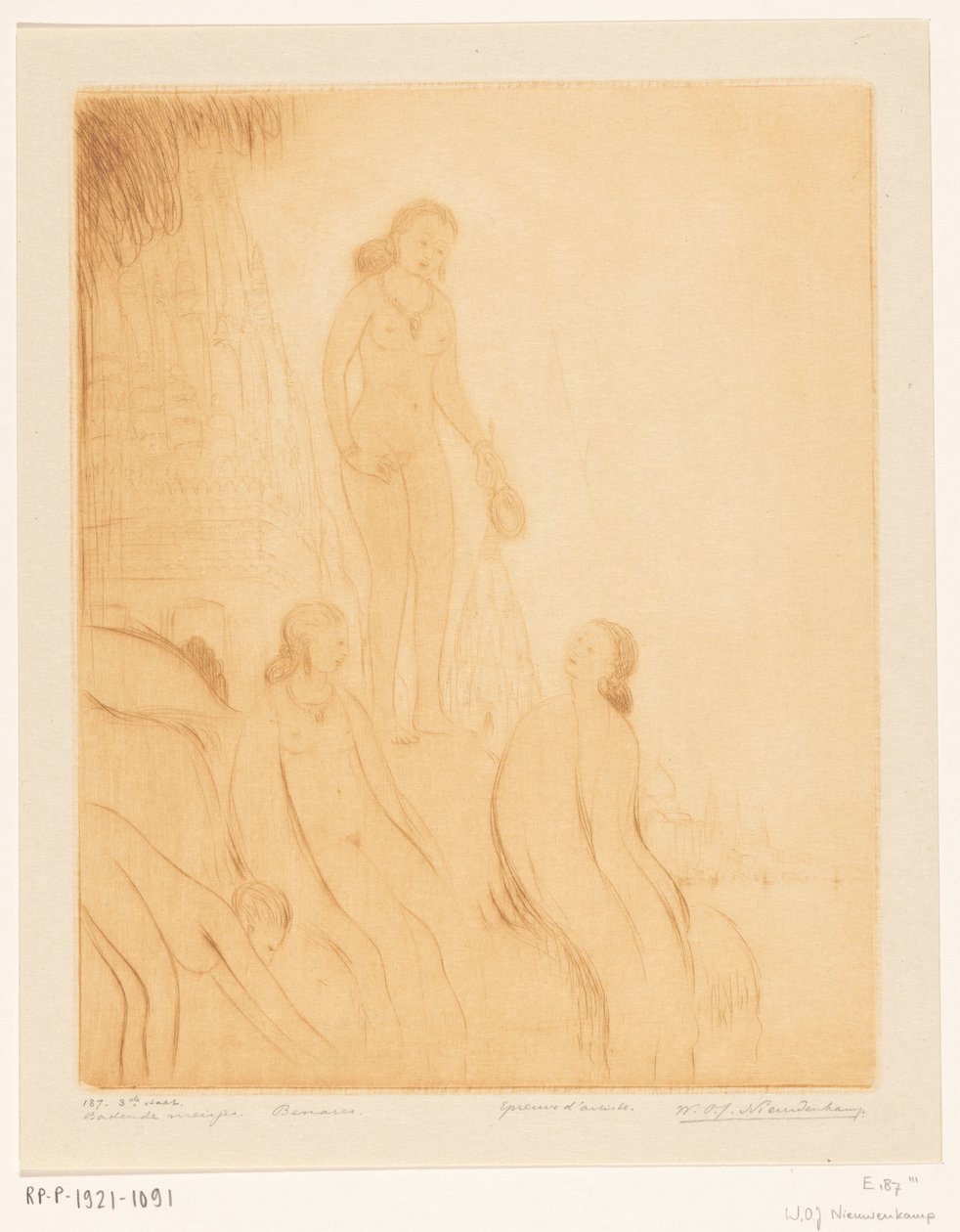Dívky koupající se na břehu Gangy v Benares Koupající se dívky (původní název) od Wijnand Otto Jan Nieuwenkamp (signed by artist)