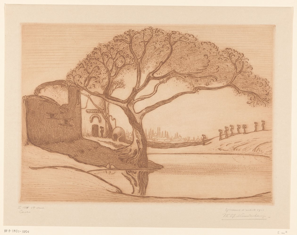 Strom u rybníka poblíž Káhiry Blízko Káhiry (původní název) Káhira (název na objektu) od Wijnand Otto Jan Nieuwenkamp (signed by artist)