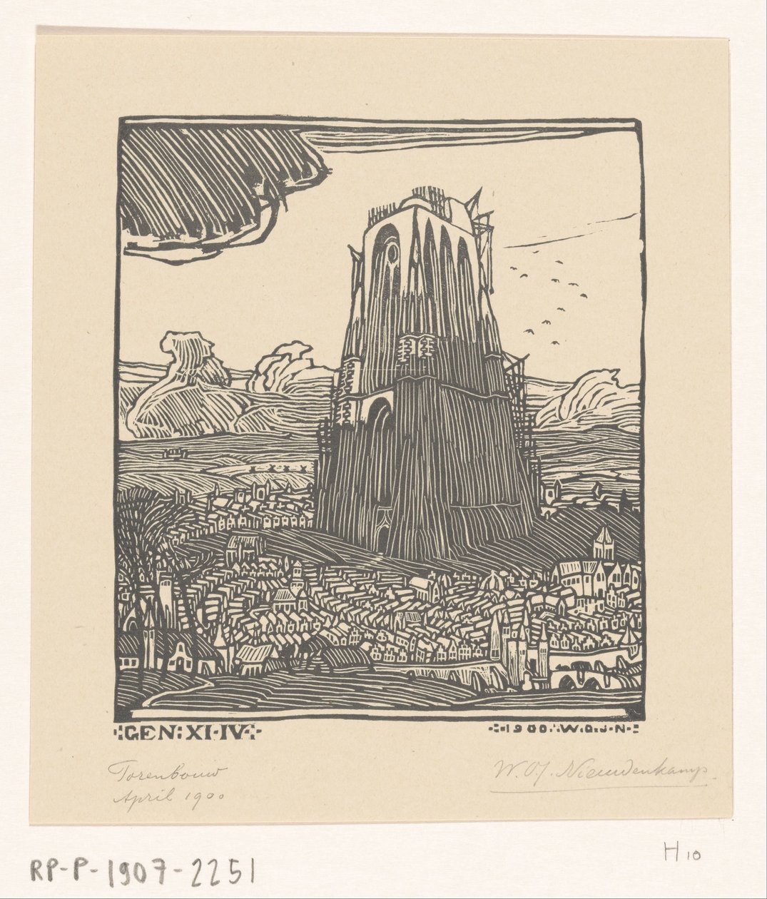 Stavba babylonské věže Tower building (původní název) od Wijnand Otto Jan Nieuwenkamp (signed by artist)