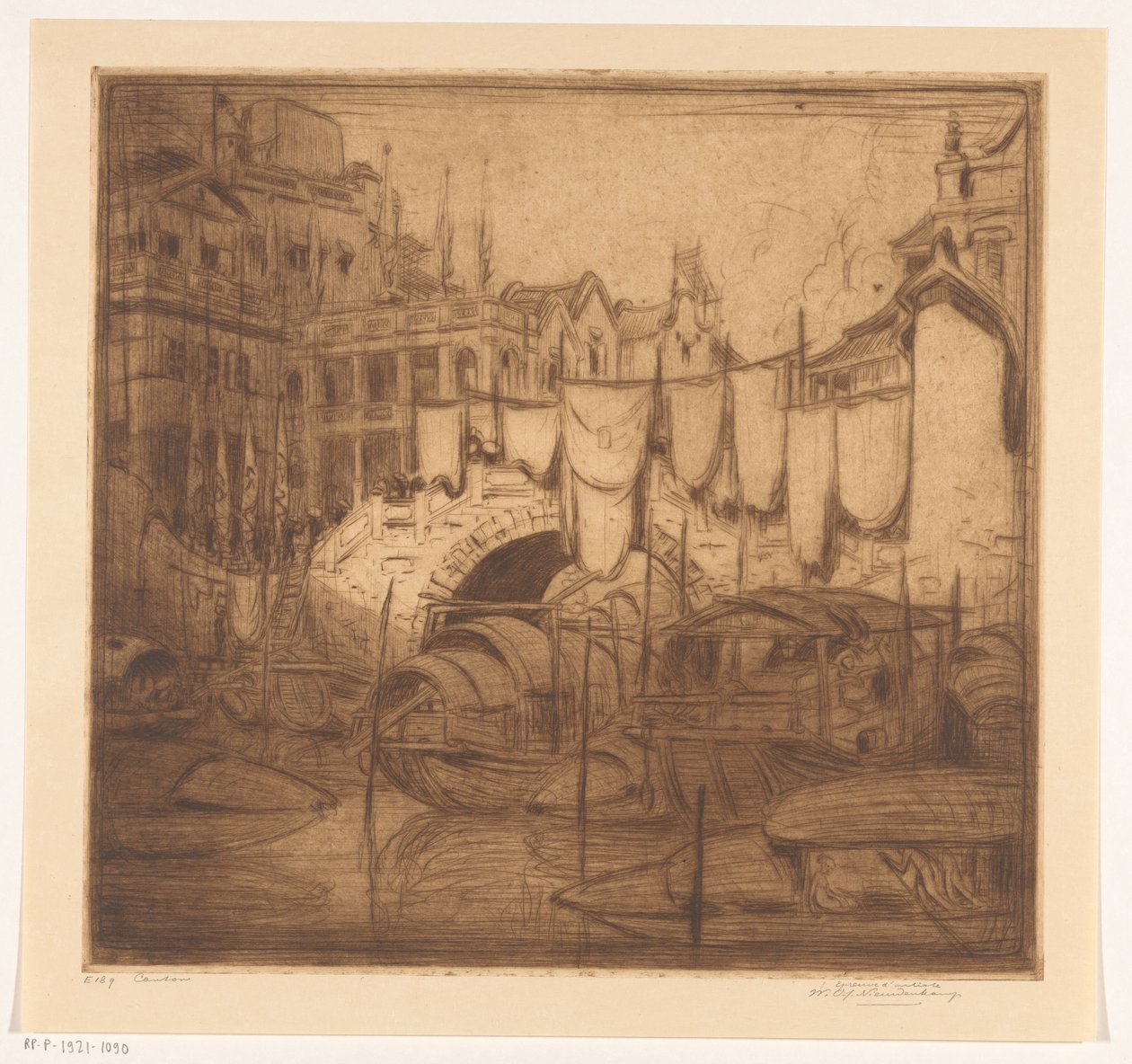 Most Přes řeku V Kantonu Canton (původní název) od Wijnand Otto Jan Nieuwenkamp (signed by artist)