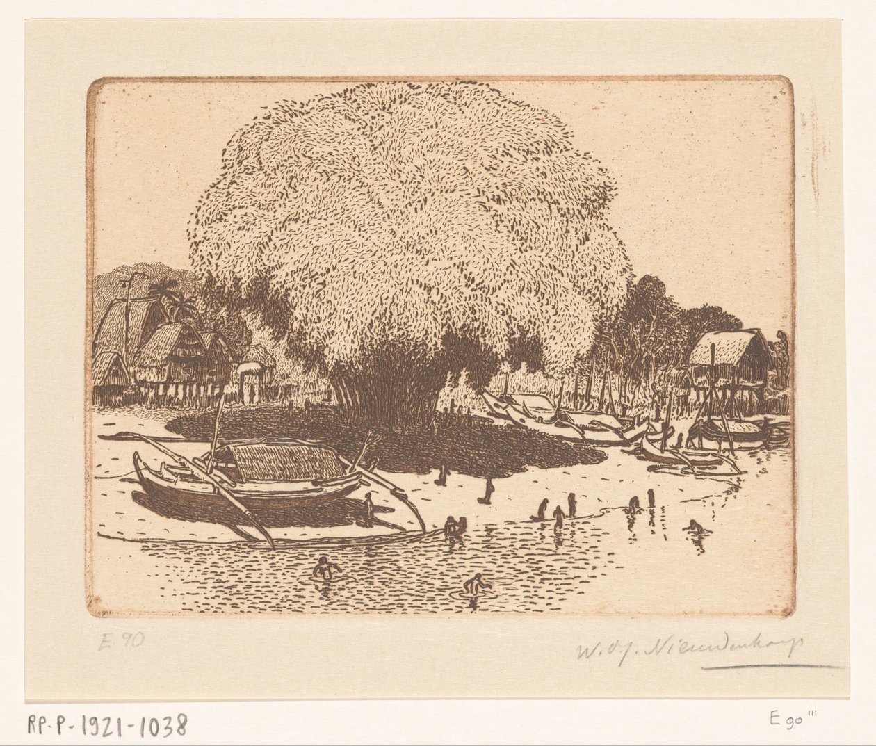 Pohled na Loloan Barat na Bali Rybářská vesnice (původní název) od Wijnand Otto Jan Nieuwenkamp (signed by artist)