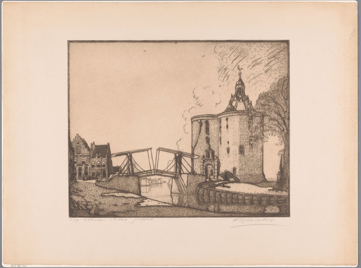 Pohled na Drommedaris v Enkhuizenu Enkhuizen, Dromedár (původní název na objektu) od Wijnand Otto Jan Nieuwenkamp (signed by artist)