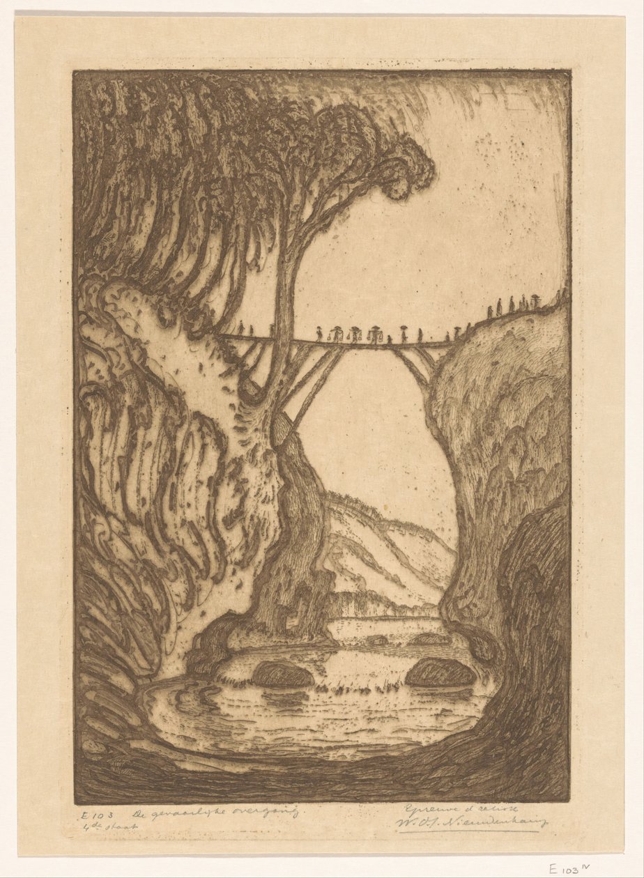Dřevěný most přes soutěsku řeky na Bali The Dangerous Transition (původní název) od Wijnand Otto Jan Nieuwenkamp (signed by artist)