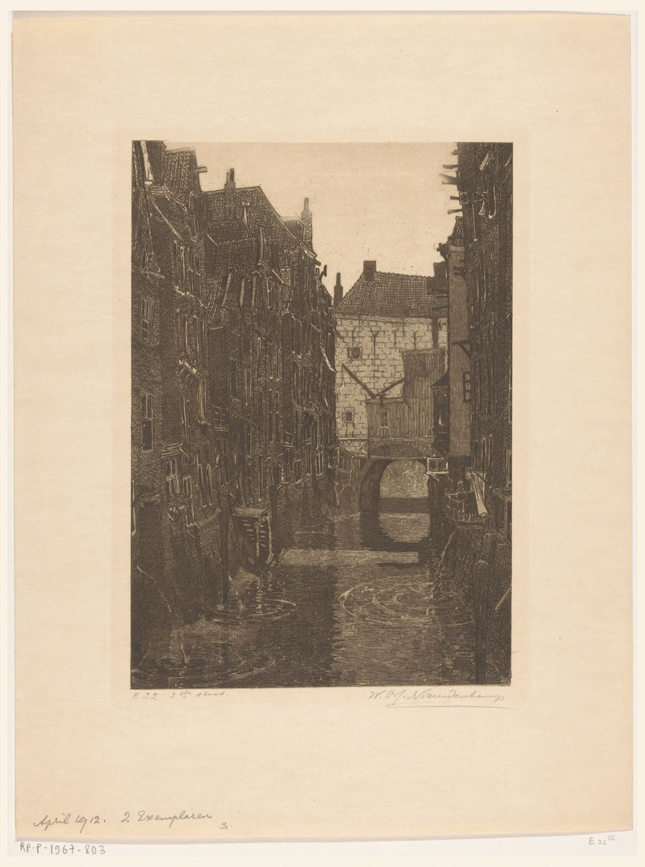 Domy na Voorstraatshaven v Dordrechtu Kanál v Dordrechtu (původní název) Dordrecht, šest leptů W.O.J. Nieuwenkamp a J.M. Degrees of Roggen (původní název série) od Wijnand Otto Jan Nieuwenkamp (signed by artist)