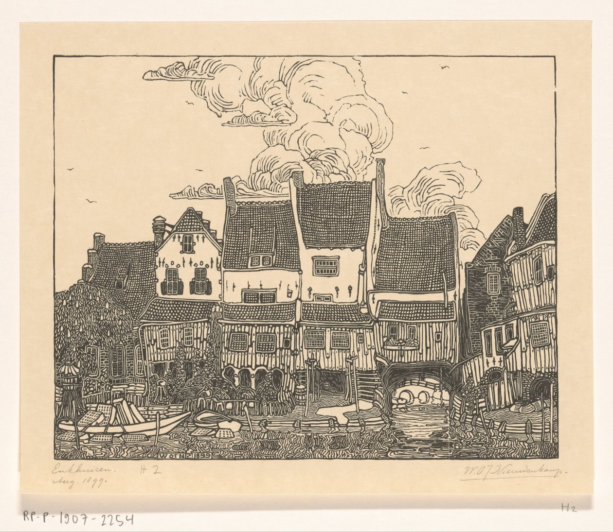 Domy v přístavu Enkhuizen Přístav v Enkhuizenu (původní název) od Wijnand Otto Jan Nieuwenkamp (signed by artist)