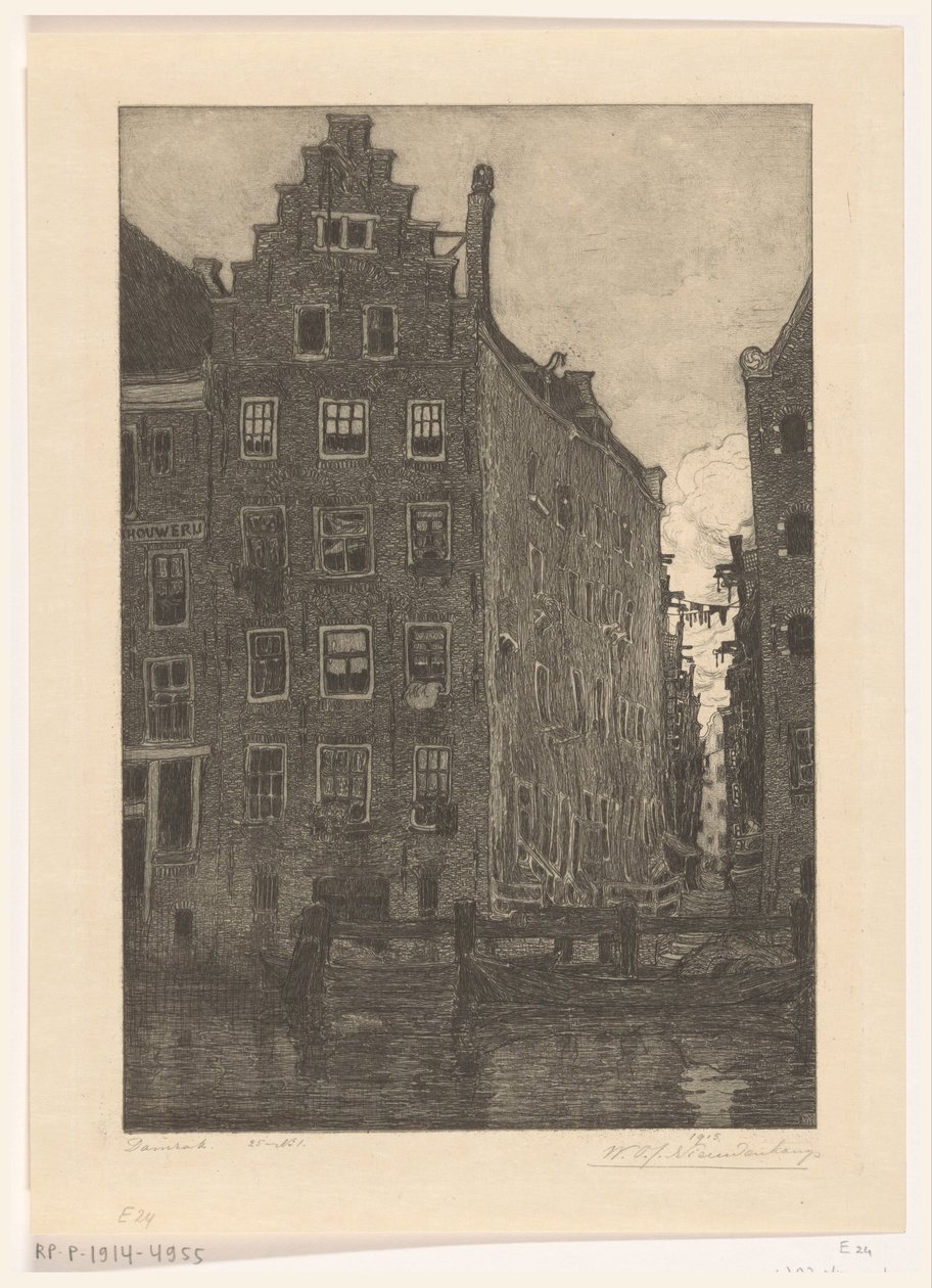 Domy na Damrak v Amsterdamu At the Damrak (původní název) od Wijnand Otto Jan Nieuwenkamp (signed by artist)