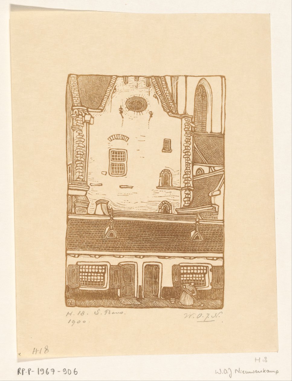 Domy proti Sint-Bavokerk na Oude Groenmarkt v Haarlemu St. Bavo, Haarlem (původní název) od Wijnand Otto Jan Nieuwenkamp (signed by artist)