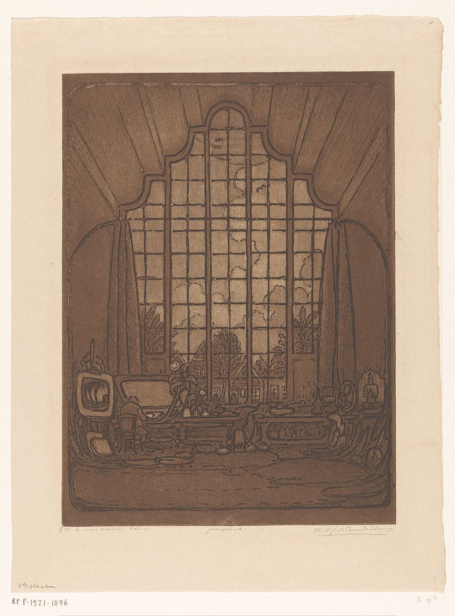 Interiér ateliéru Wijnanda Otto Jana Nieuwenkampa v Het Marken v Edamu V mém studiu, Edam (původní název) od Wijnand Otto Jan Nieuwenkamp (signed by artist)